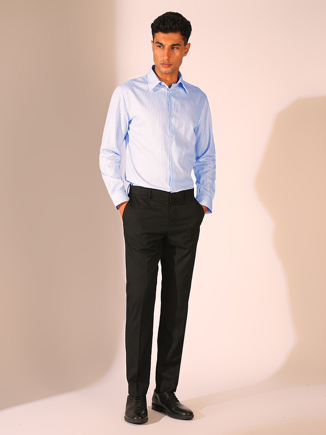 Light Blue Striped Regular Fit Shirt