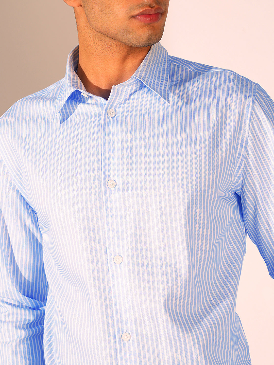 Light Blue Striped Regular Fit Shirt