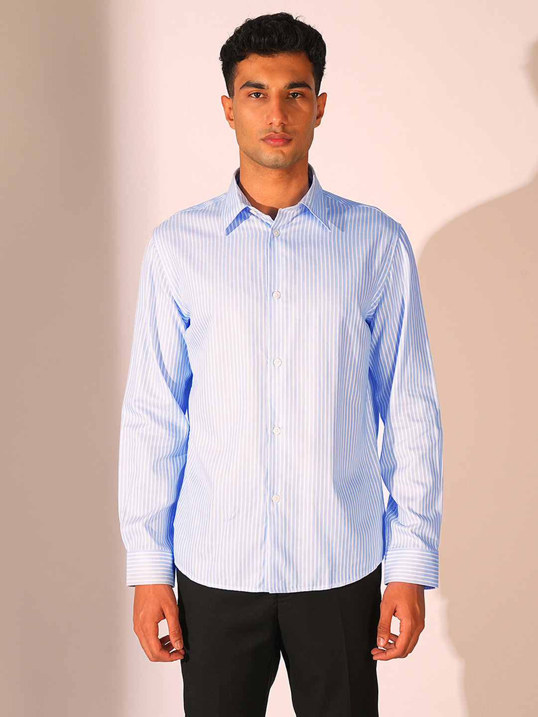 Light Blue Striped Regular Fit Shirt