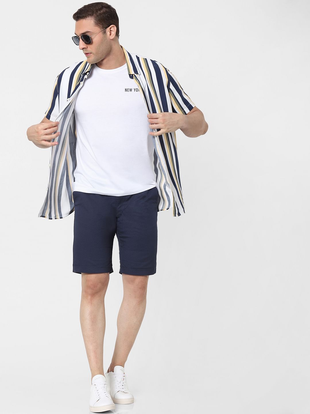 Blue Mid Rise Chino Shorts