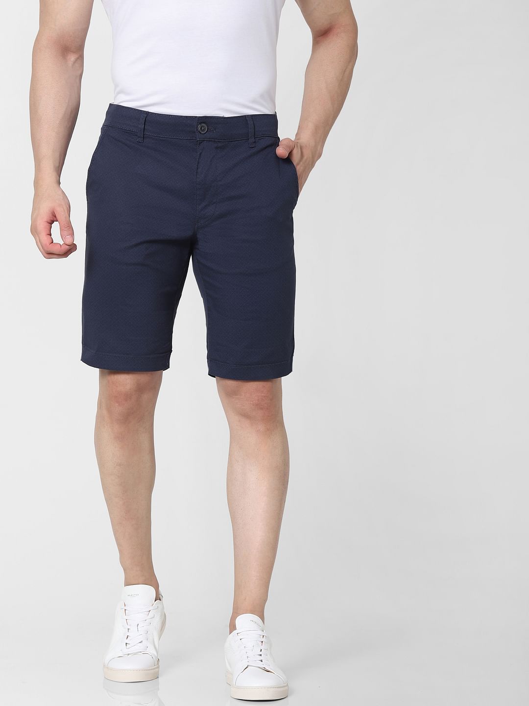 Blue Mid Rise Chino Shorts