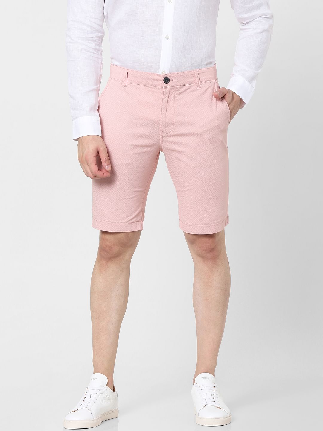 Pink Mid Rise Chino Shorts