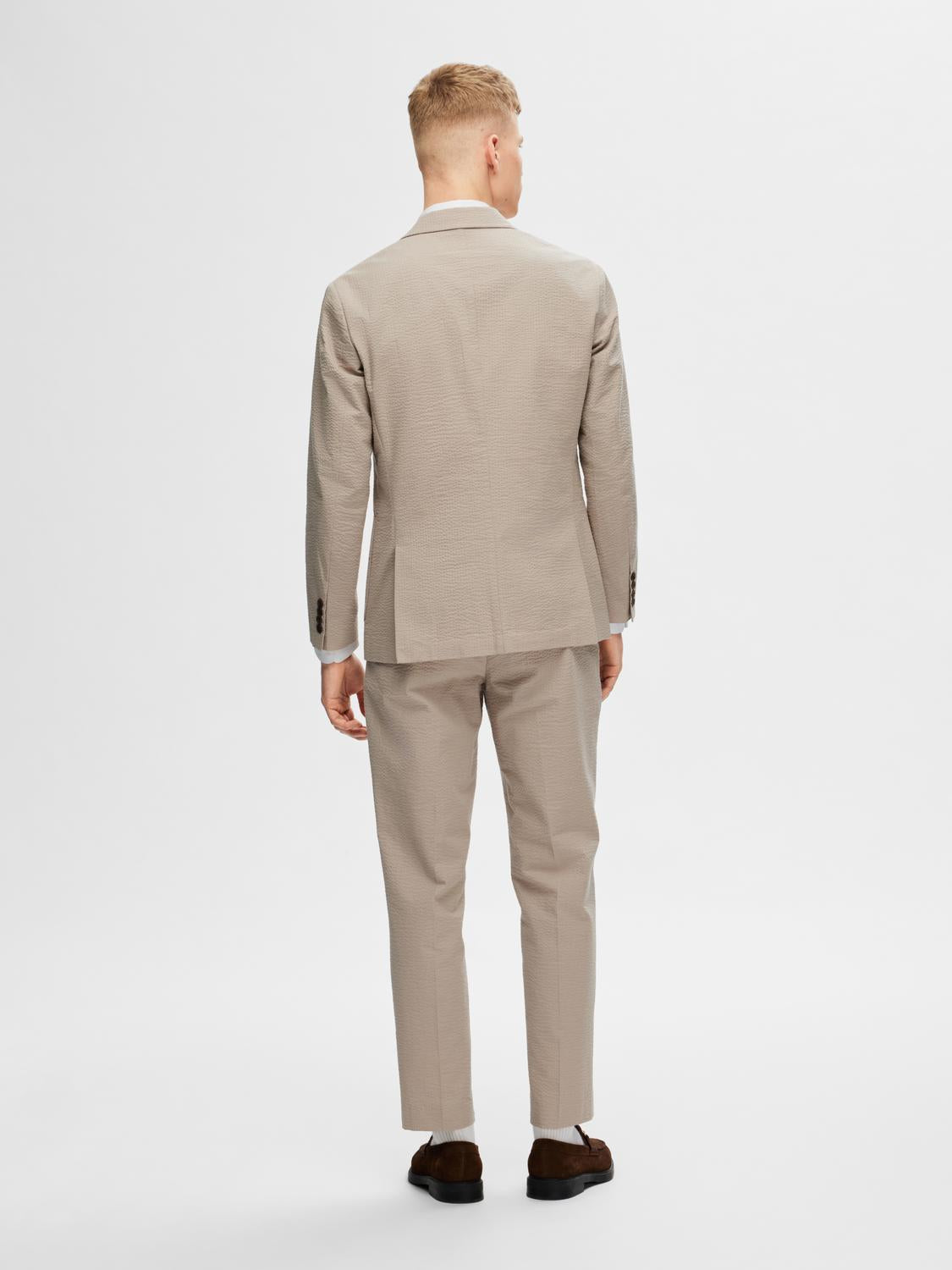 Beige Seersucker Tailored Blazer