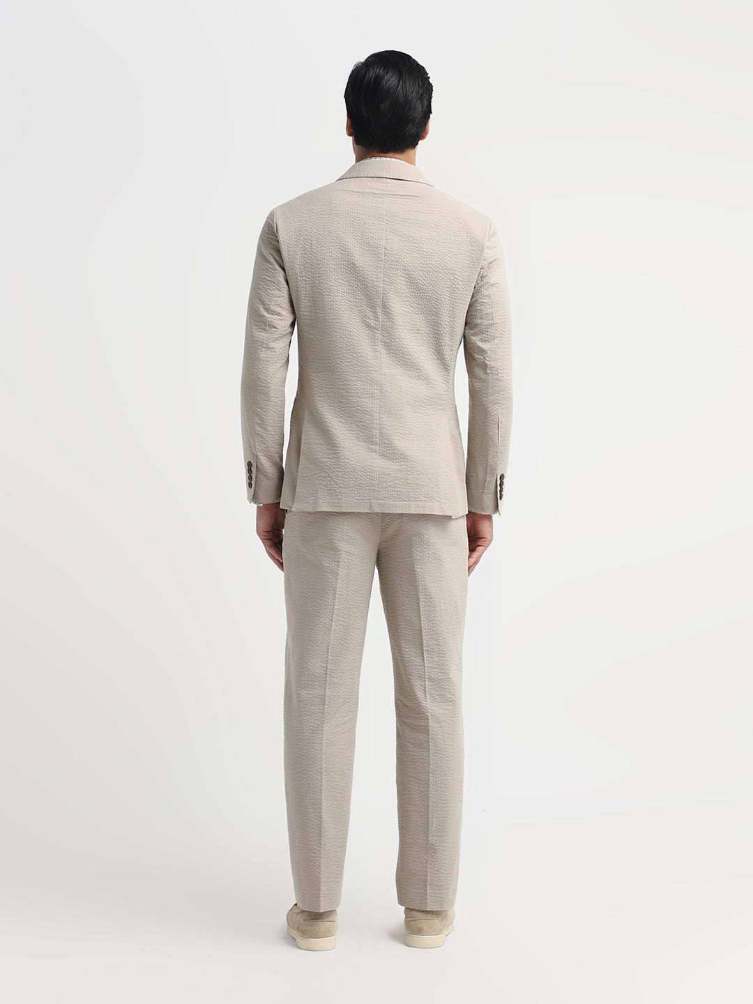 Beige Seersucker Tailored Blazer