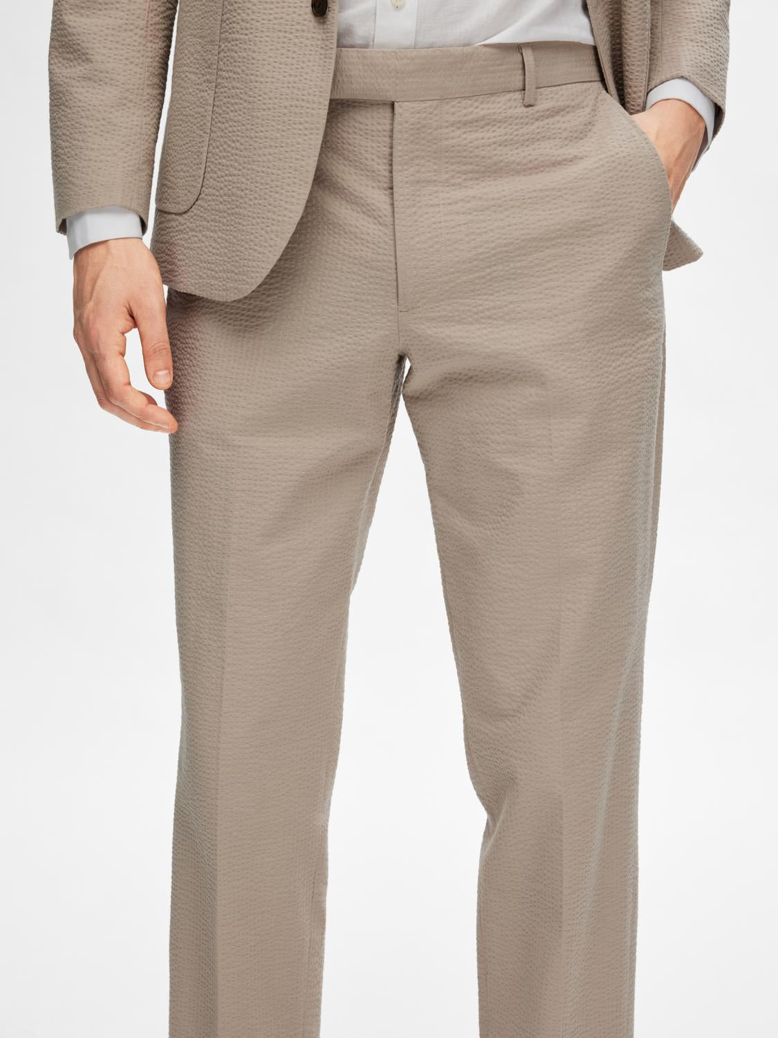 Beige Seersucker Tailored Trousers