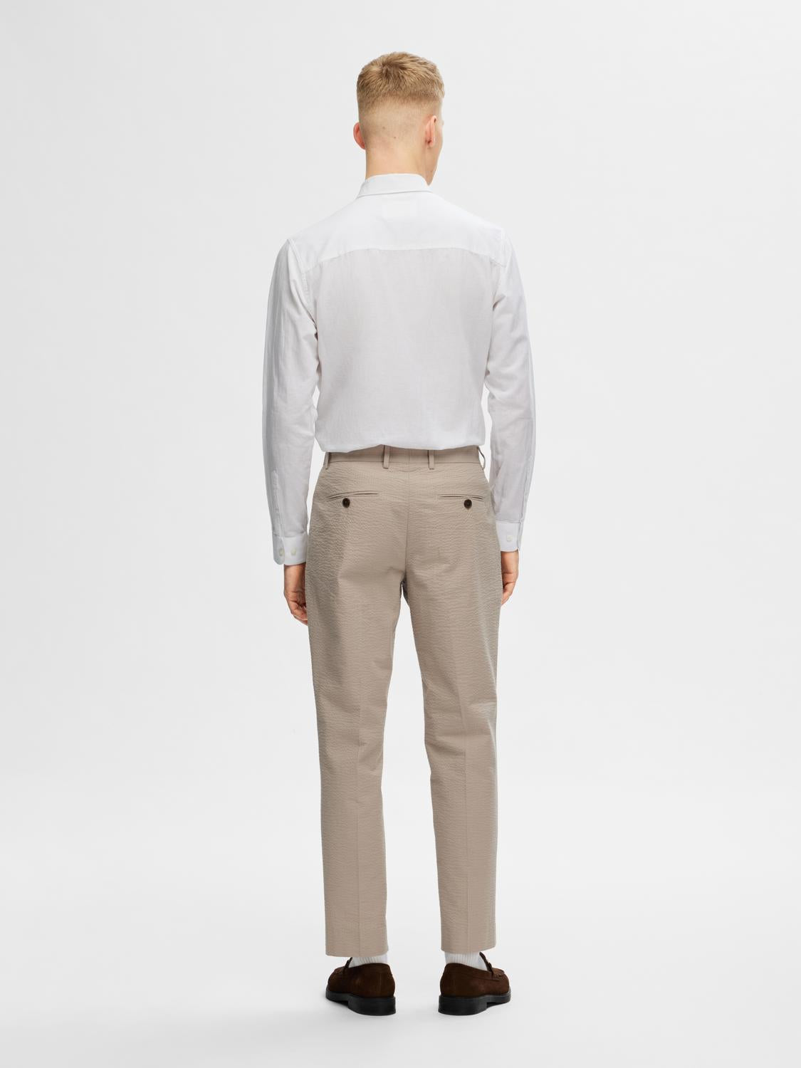Beige Seersucker Tailored Trousers