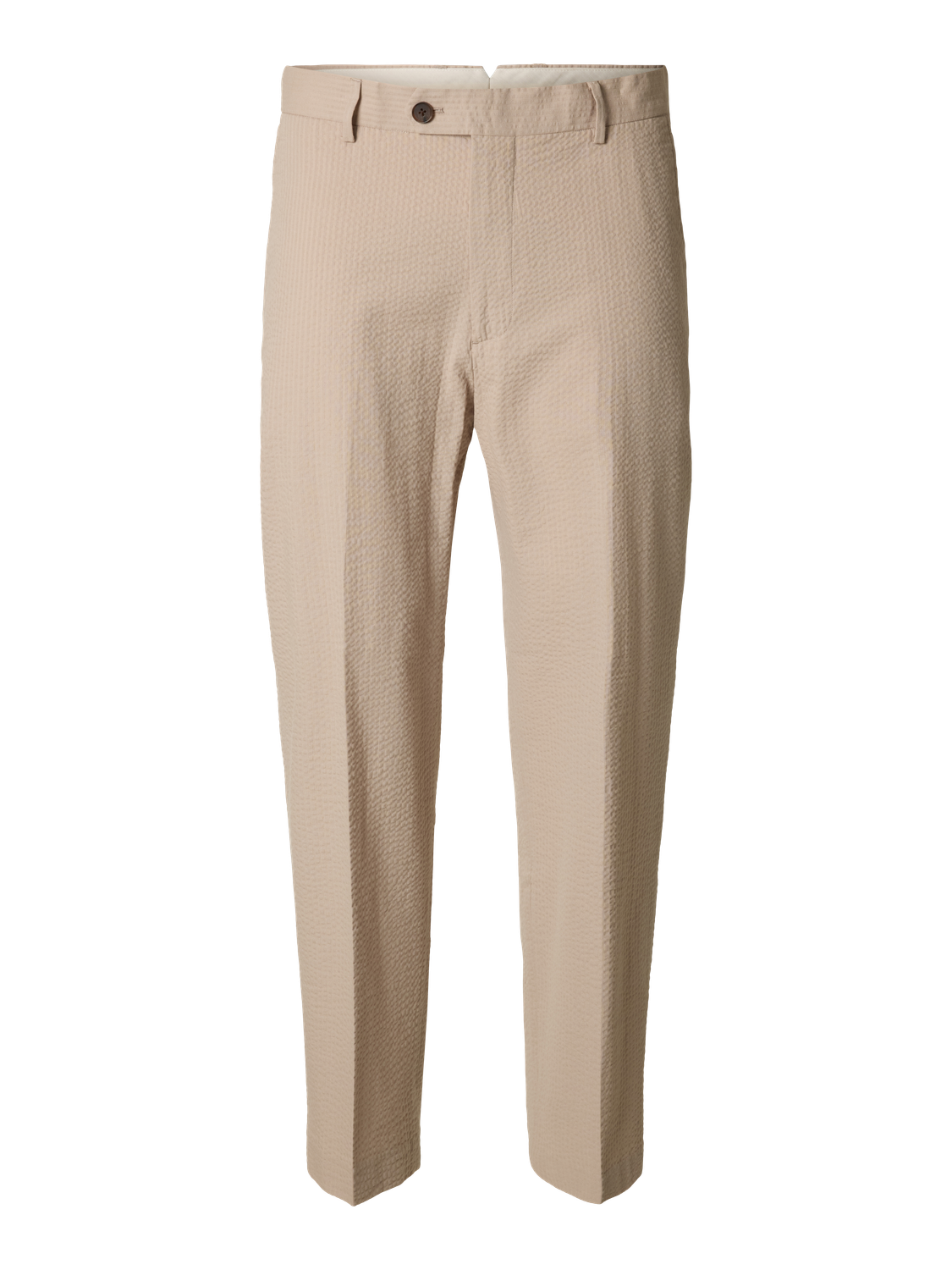 Beige Seersucker Tailored Trousers