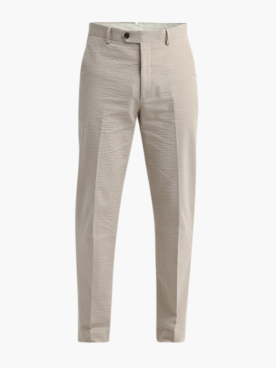 Beige Seersucker Tailored Trousers