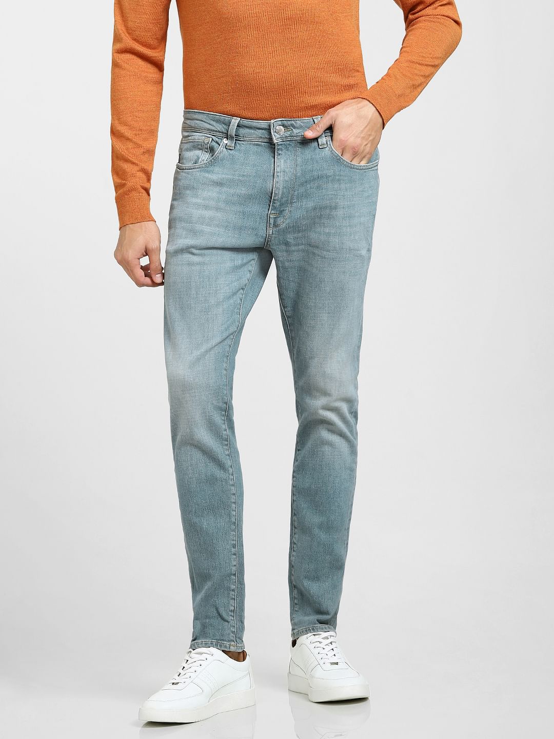 Light Blue Mid Rise Leon Slim Fit Jeans