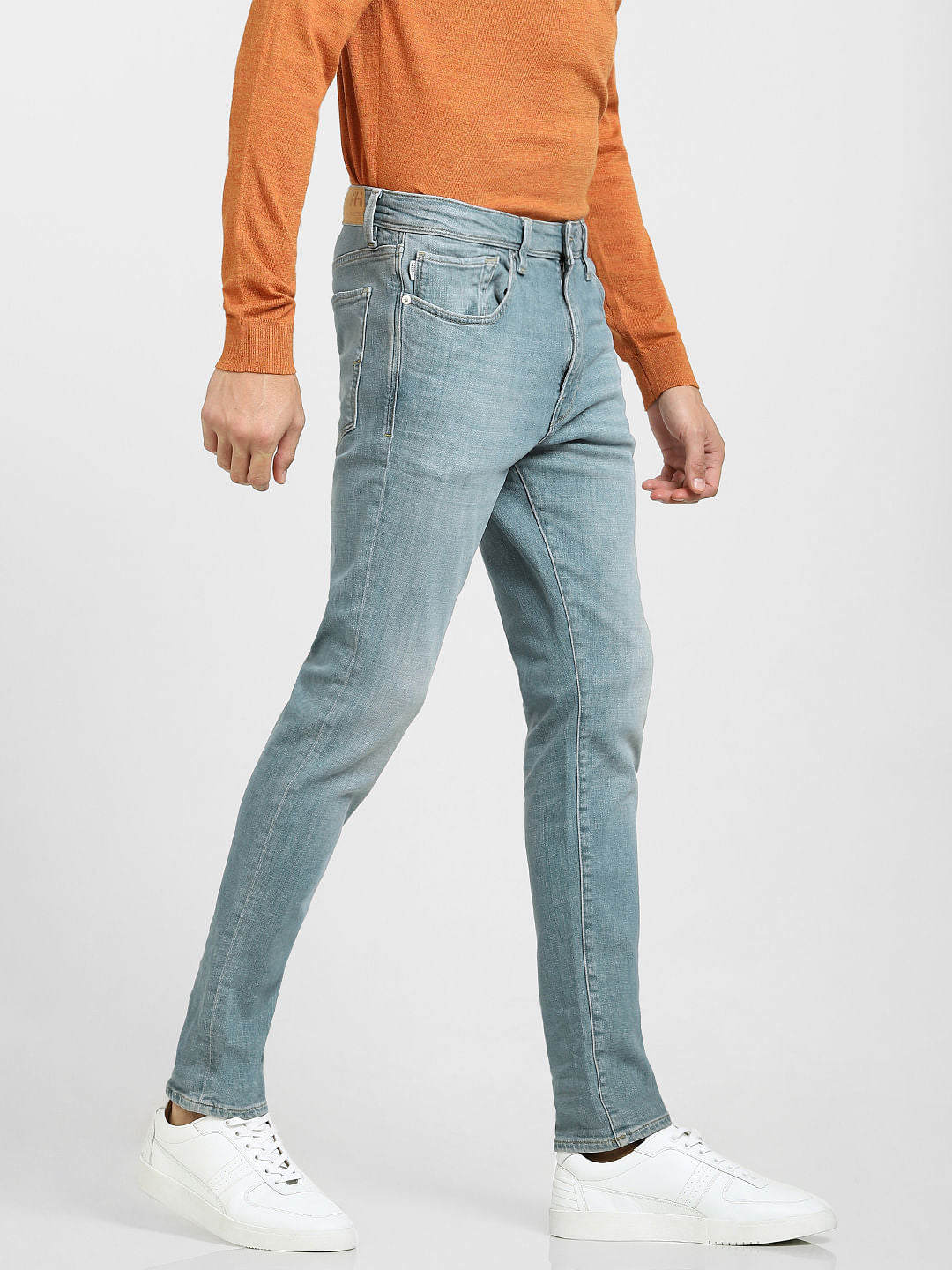 Light Blue Mid Rise Leon Slim Fit Jeans