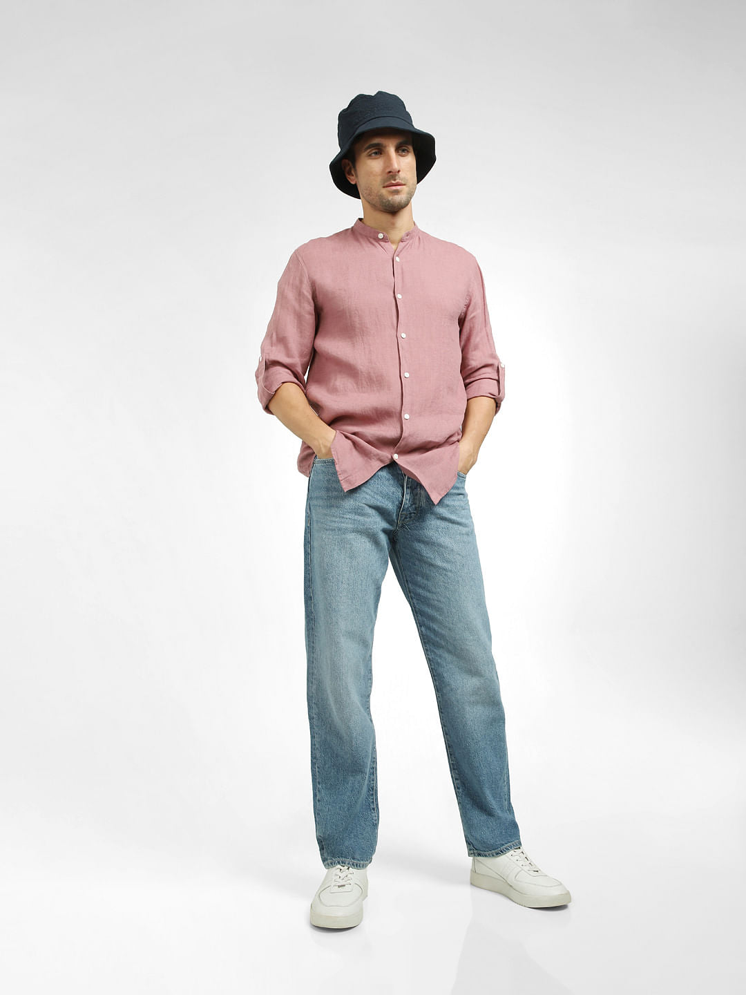 Blue Mid Rise Washed Loose Fit Jeans