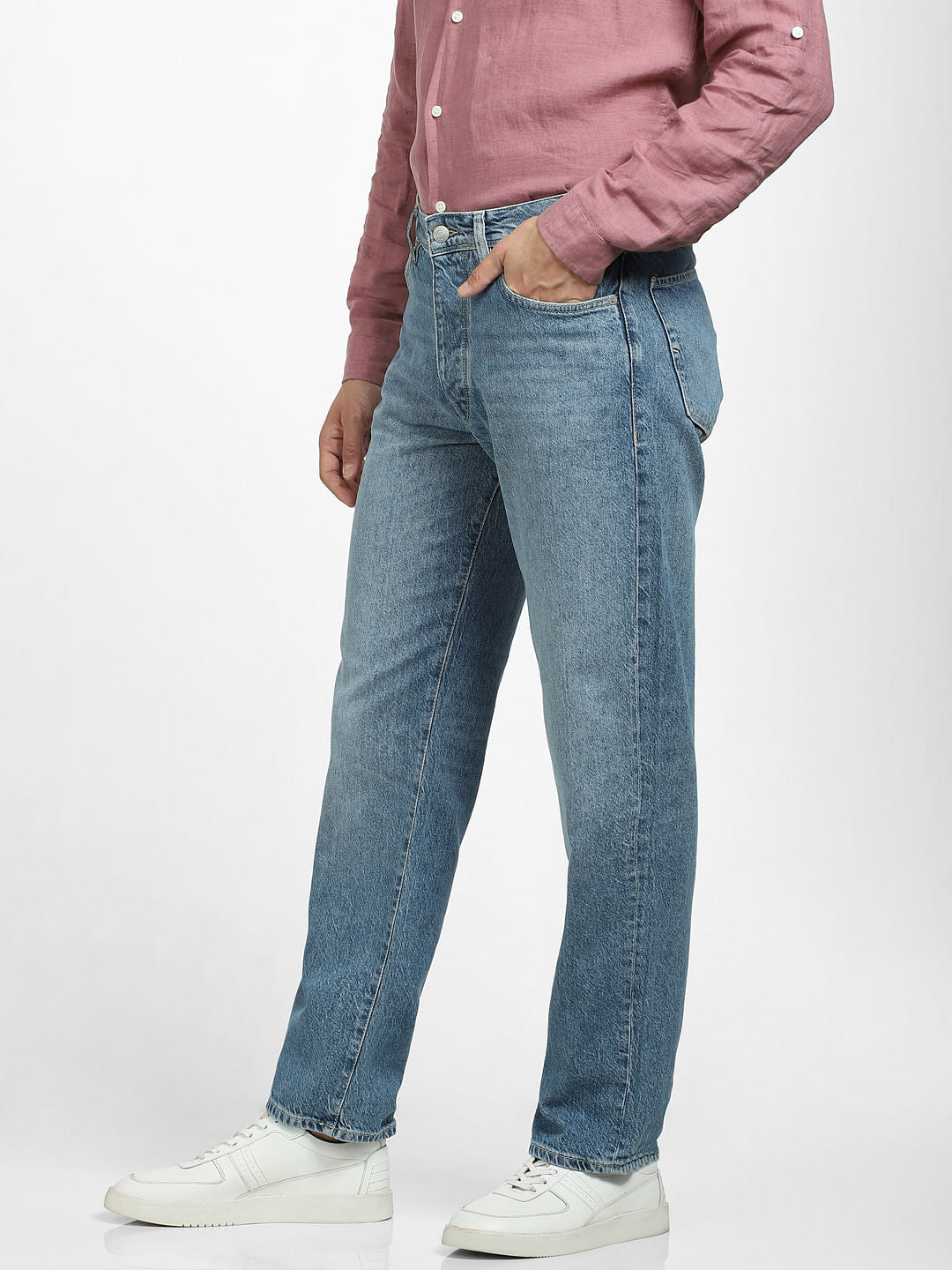Blue Mid Rise Washed Loose Fit Jeans