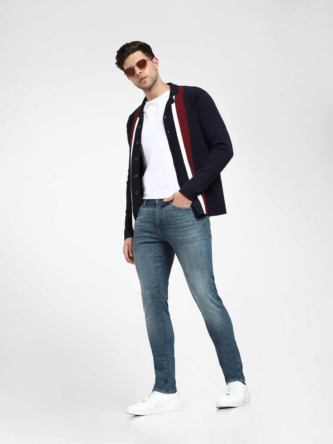 Blue Mid Rise Leon Slim Fit Jeans