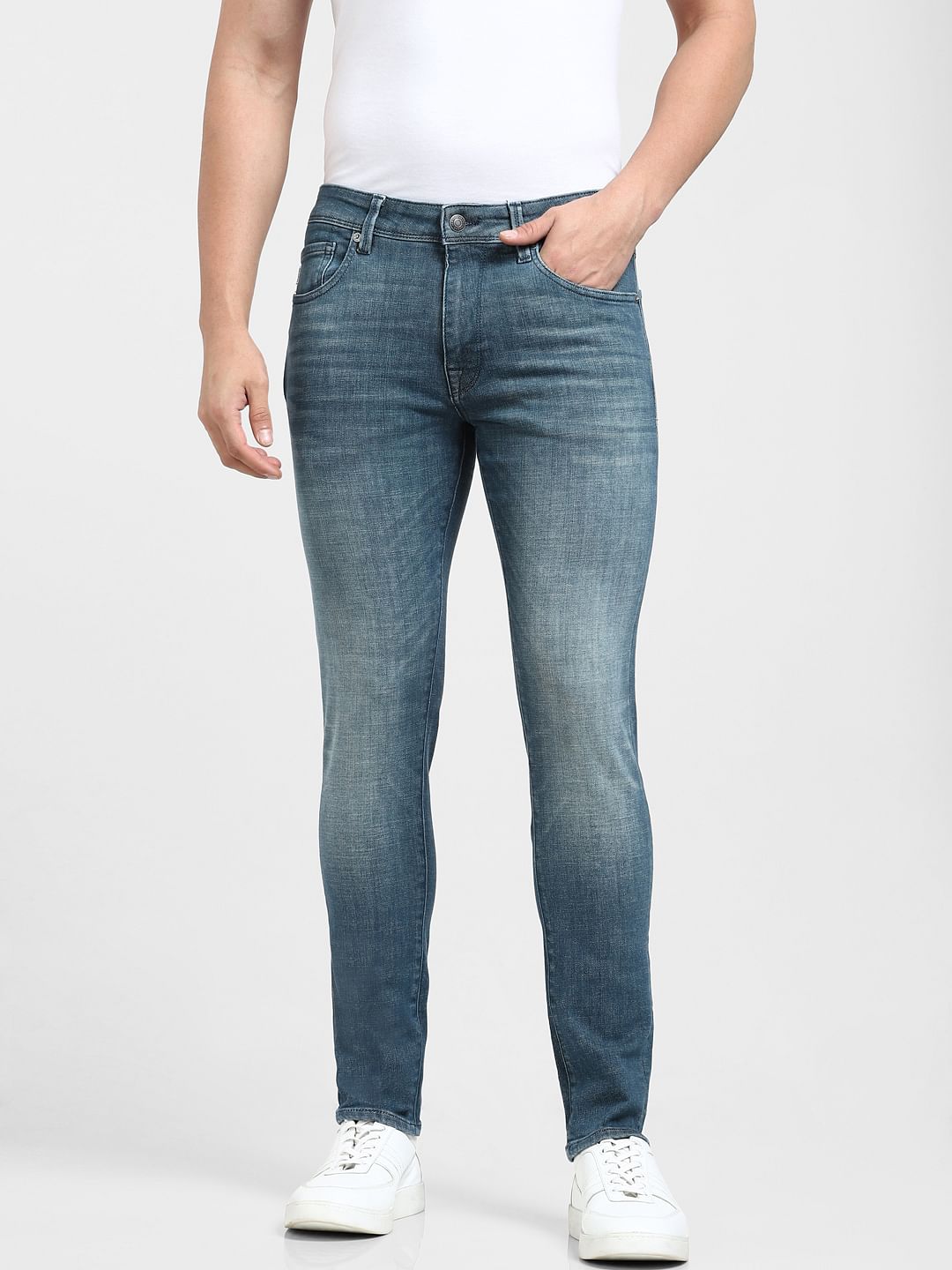 Blue Mid Rise Leon Slim Fit Jeans