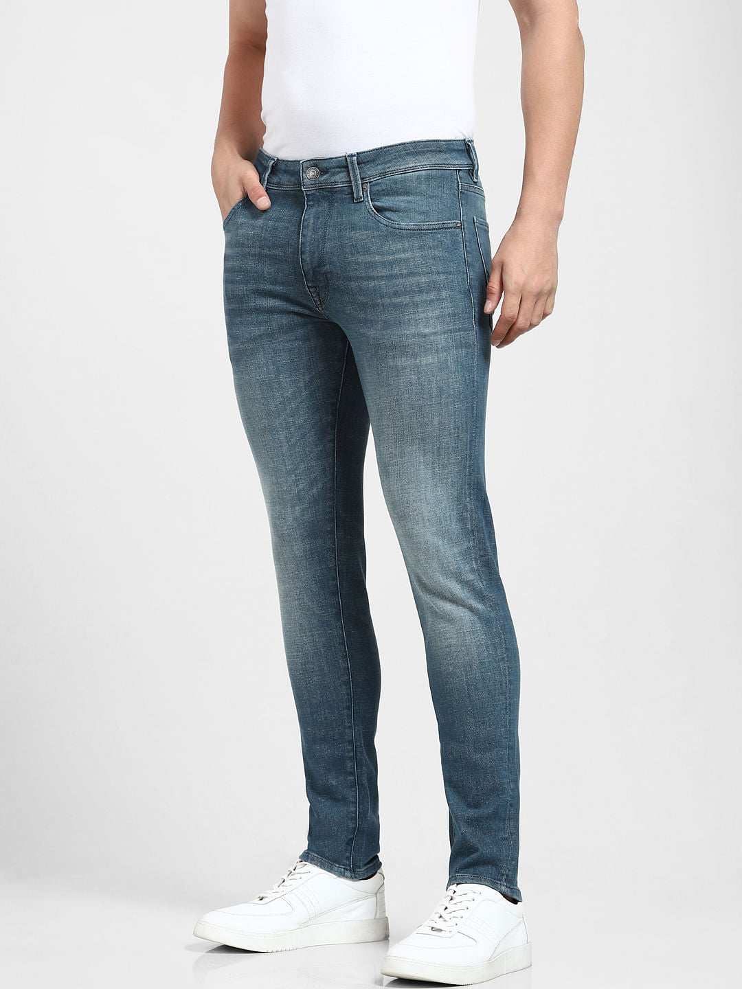 Blue Mid Rise Leon Slim Fit Jeans