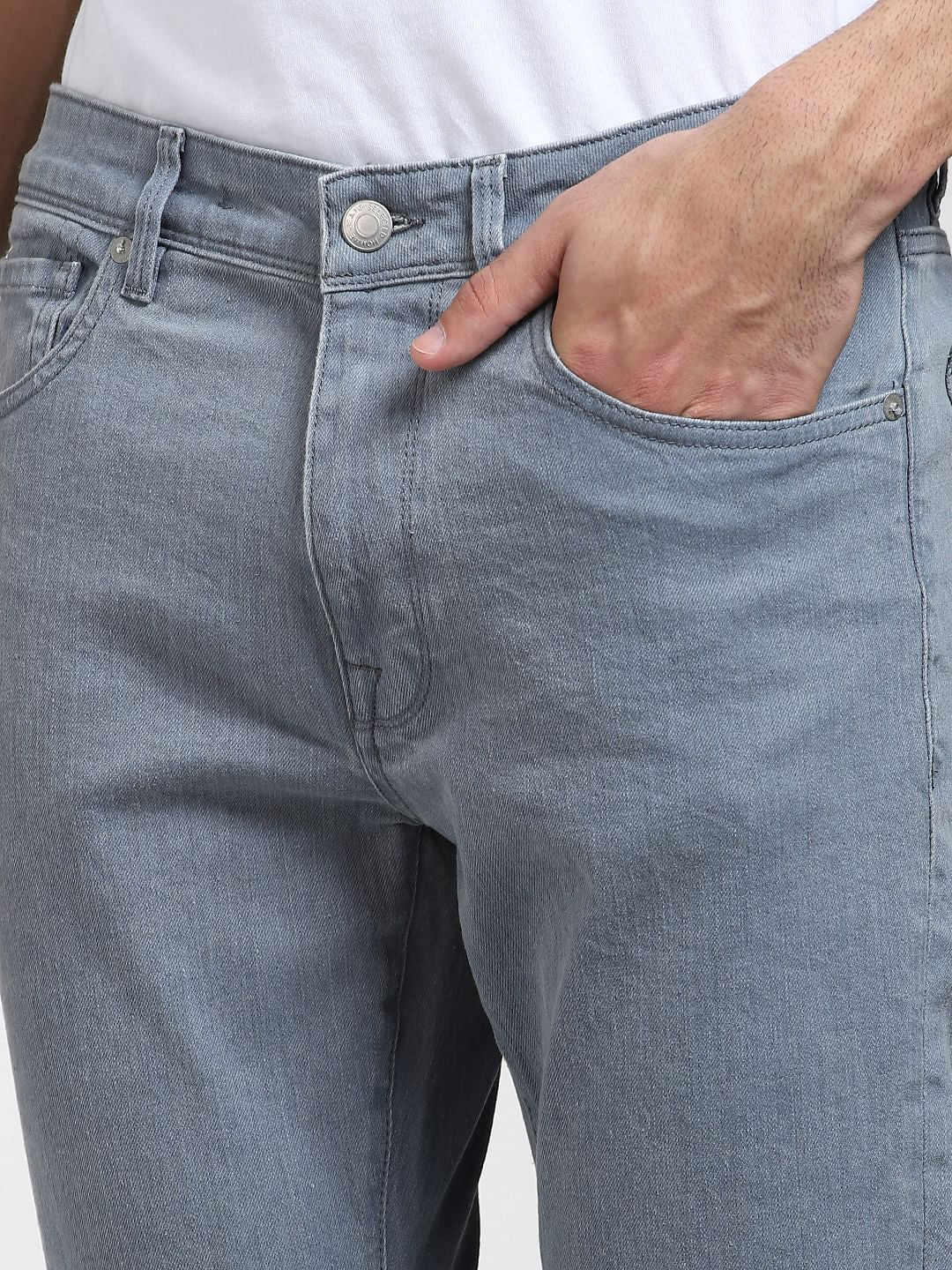 Blue Mid Rise Dyed Leon Slim Fit Jeans