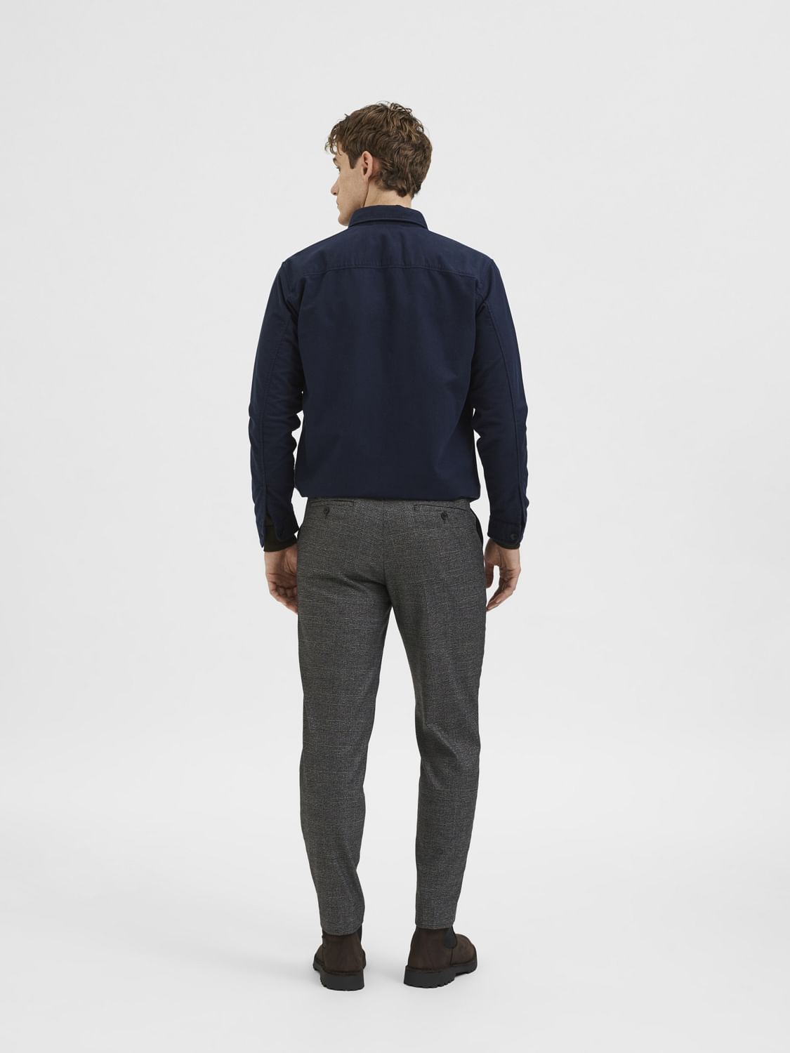 Grey Mid Rise Check Slim Trousers