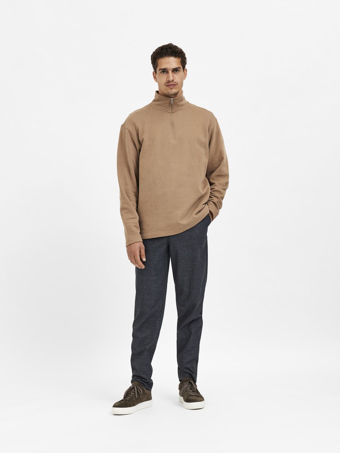 Dark Grey Mid Rise Check Slim Trousers