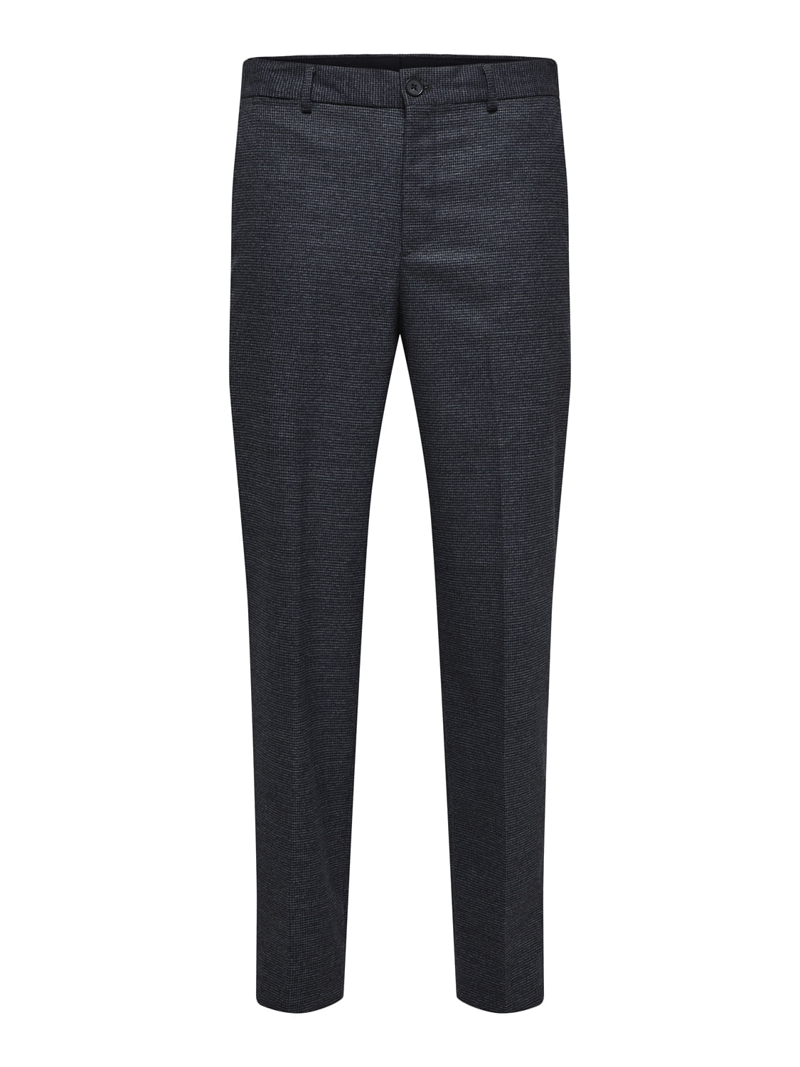 Dark Grey Mid Rise Check Slim Trousers