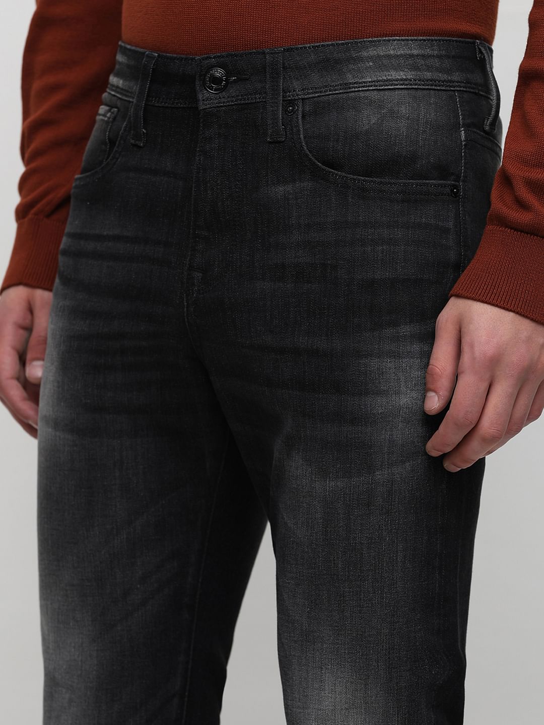 Grey Mid Rise Washed Regular Fit Jeans