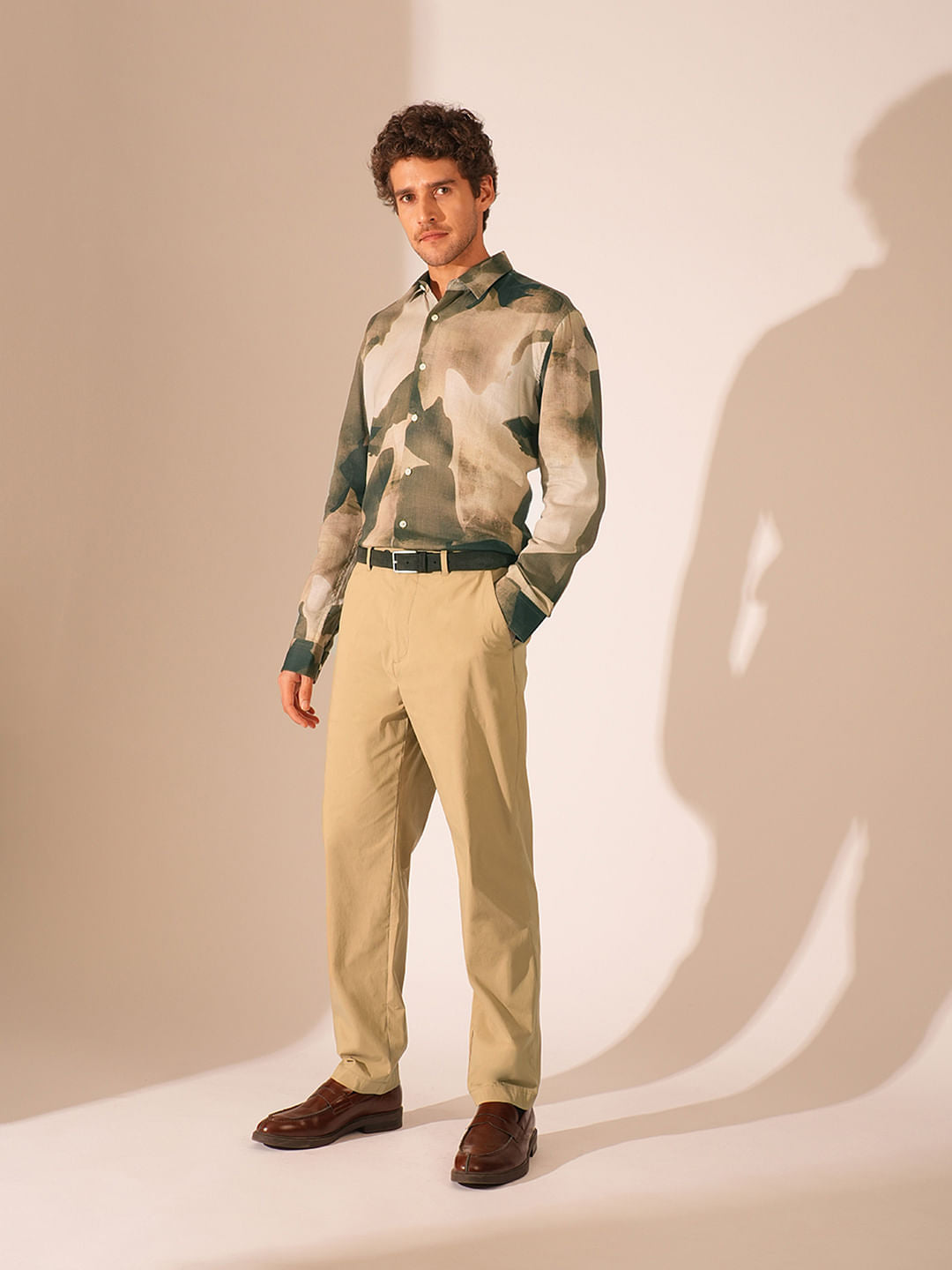 Beige Organic Cotton Straight Fit Pants