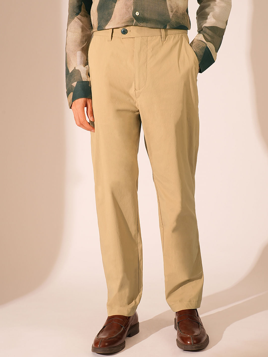 Beige Organic Cotton Straight Fit Pants