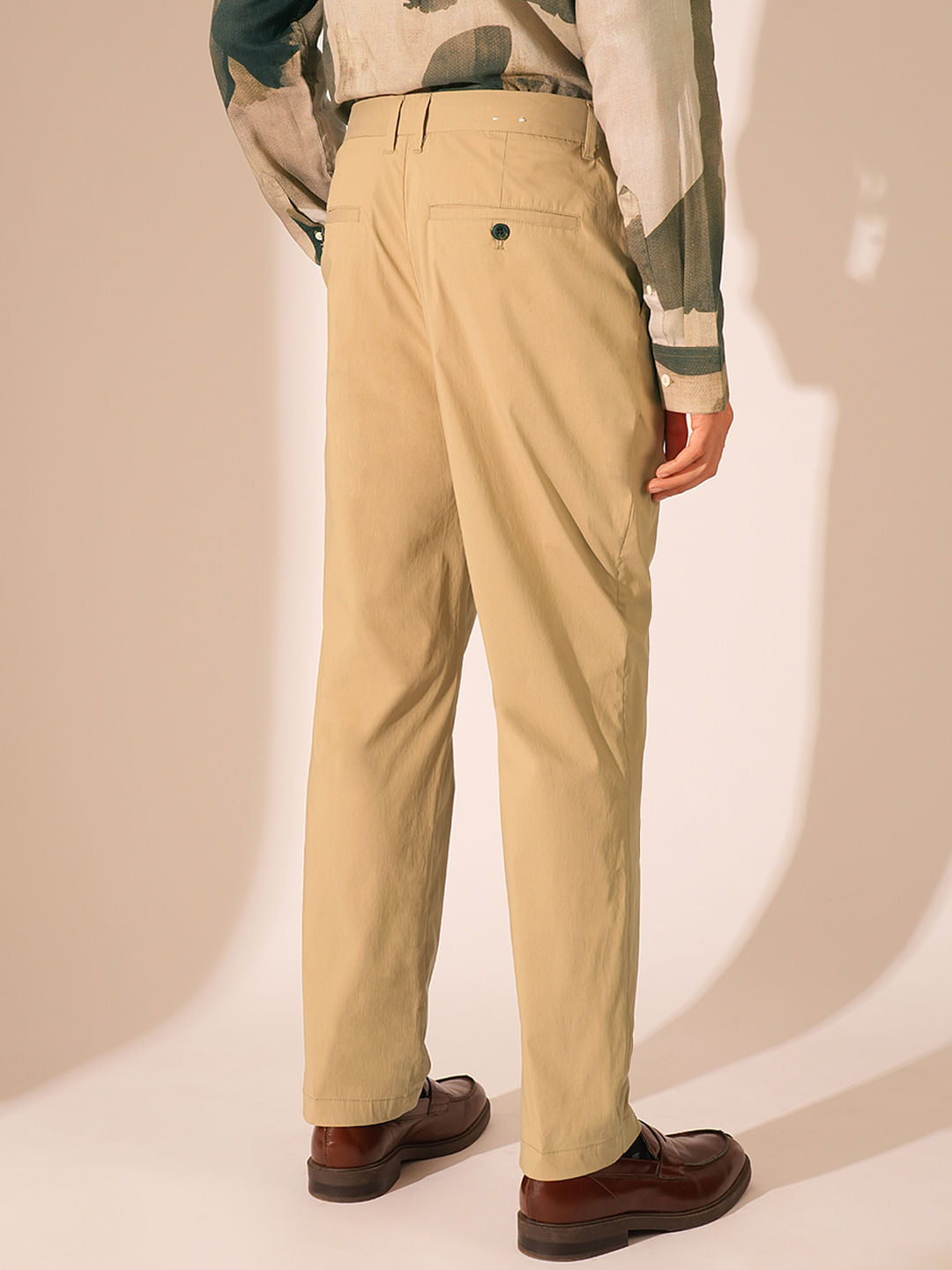 Beige Organic Cotton Straight Fit Pants