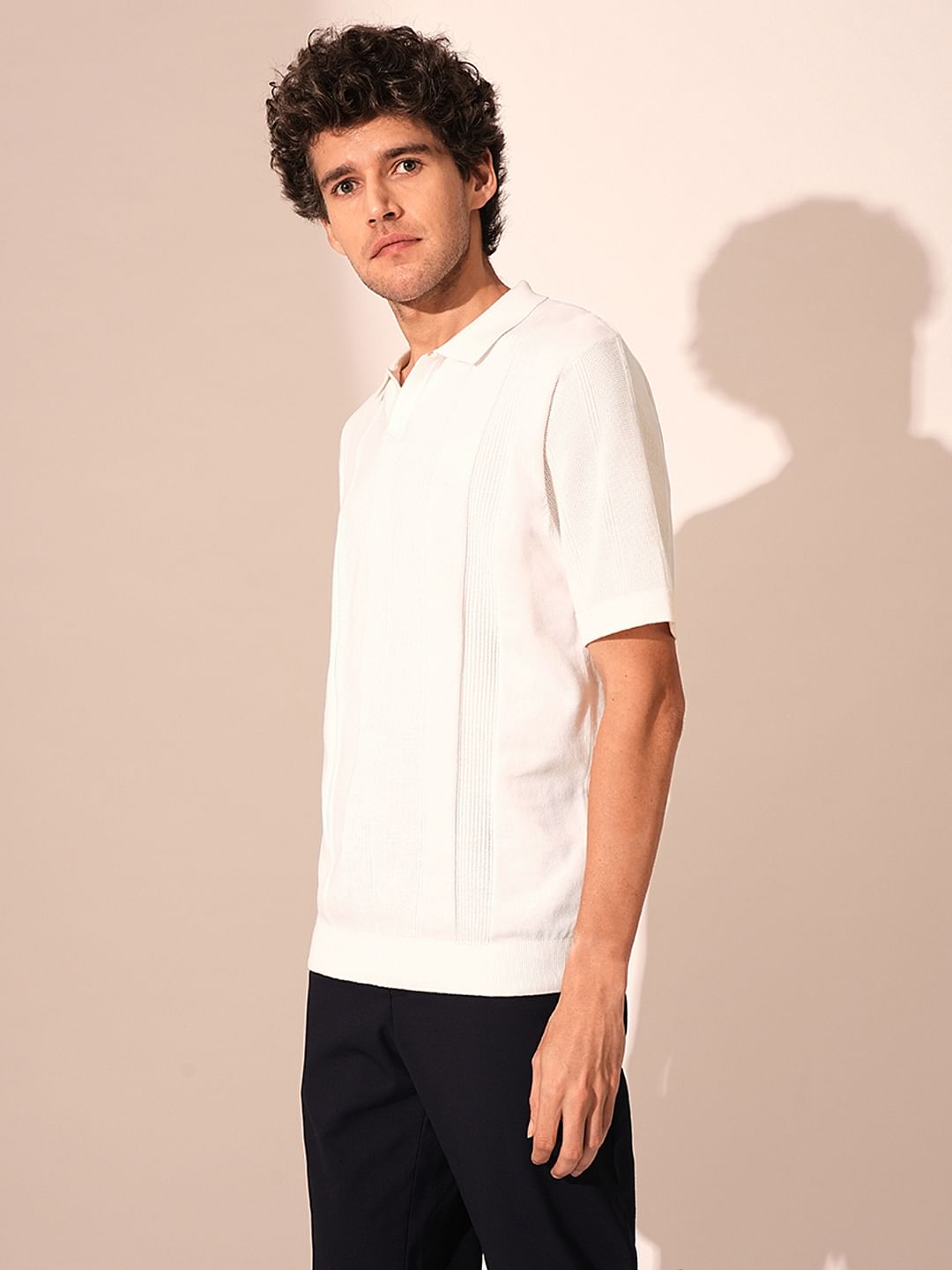 Beige Structured Knit Organic Cotton Polo