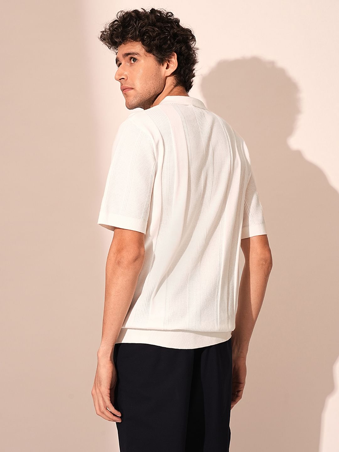 Beige Structured Knit Organic Cotton Polo