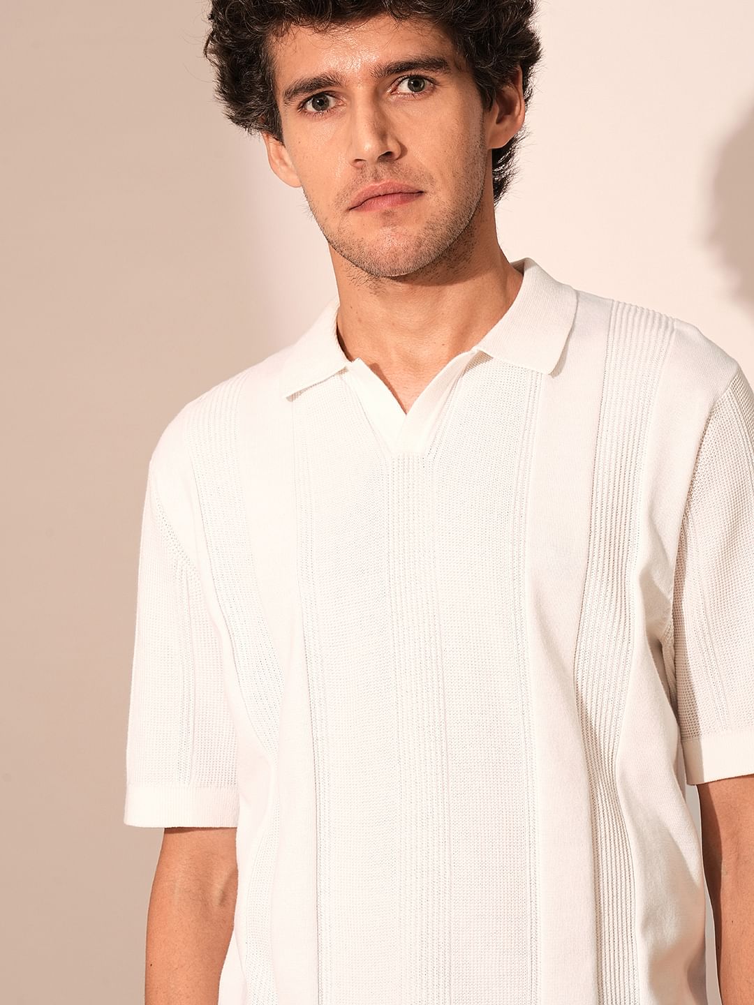 Beige Structured Knit Organic Cotton Polo