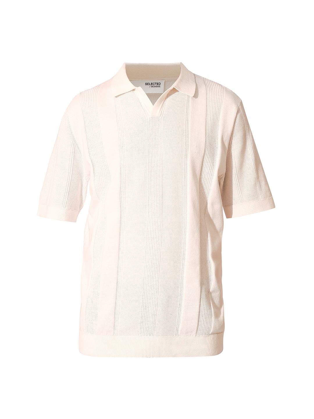 Beige Structured Knit Organic Cotton Polo