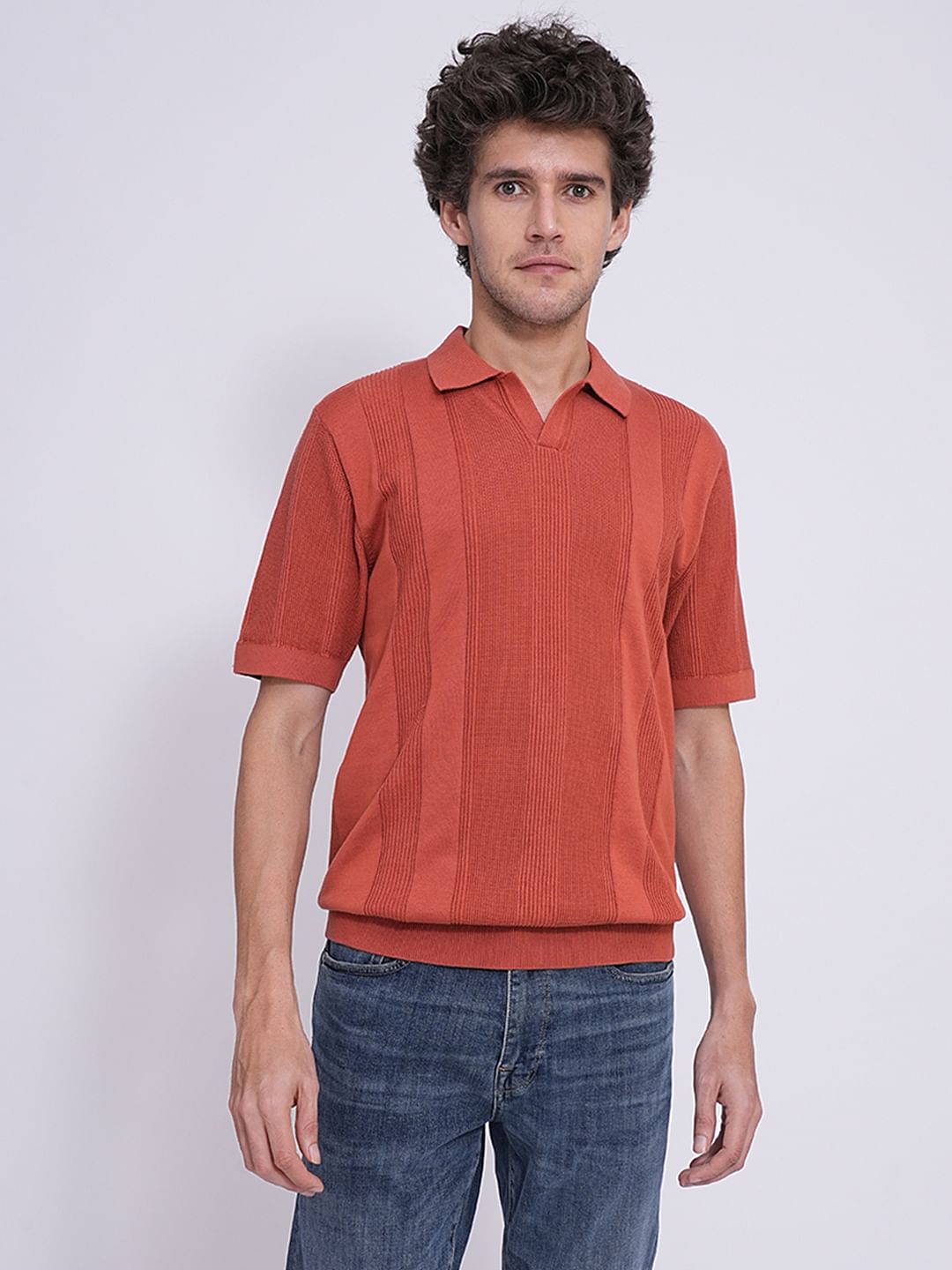Red Structured Knit Organic Cotton Polo