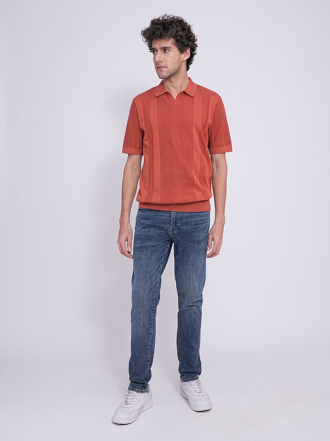 Red Structured Knit Organic Cotton Polo