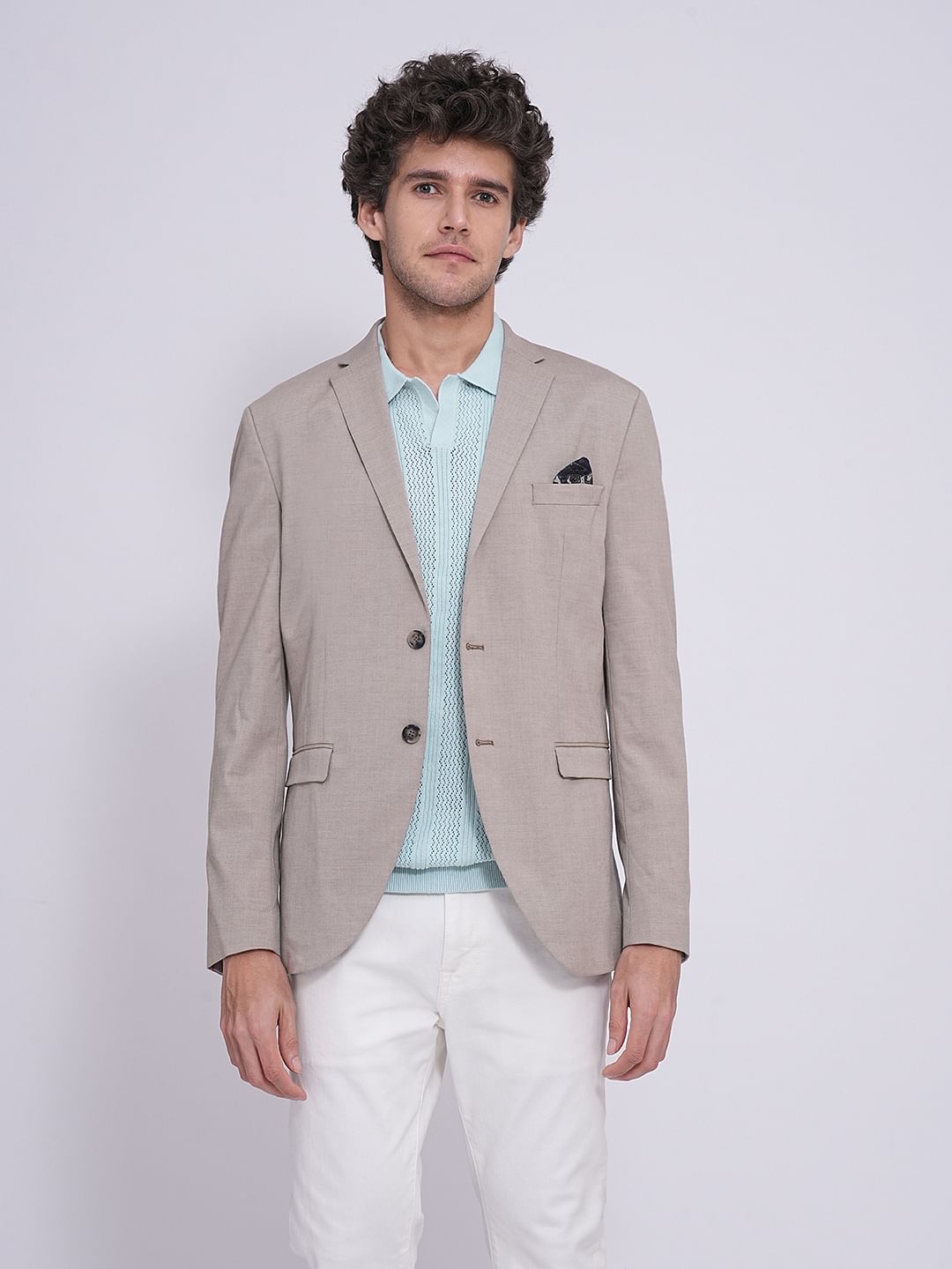 Blue Crochet Organic Cotton Knit Polo