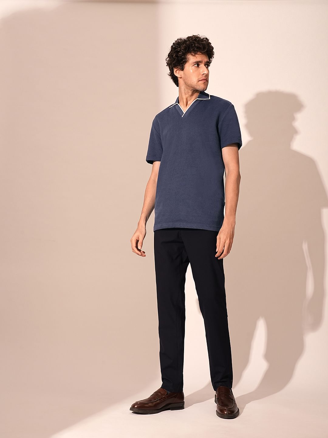 Blue Split Neck Organic Cotton Polo