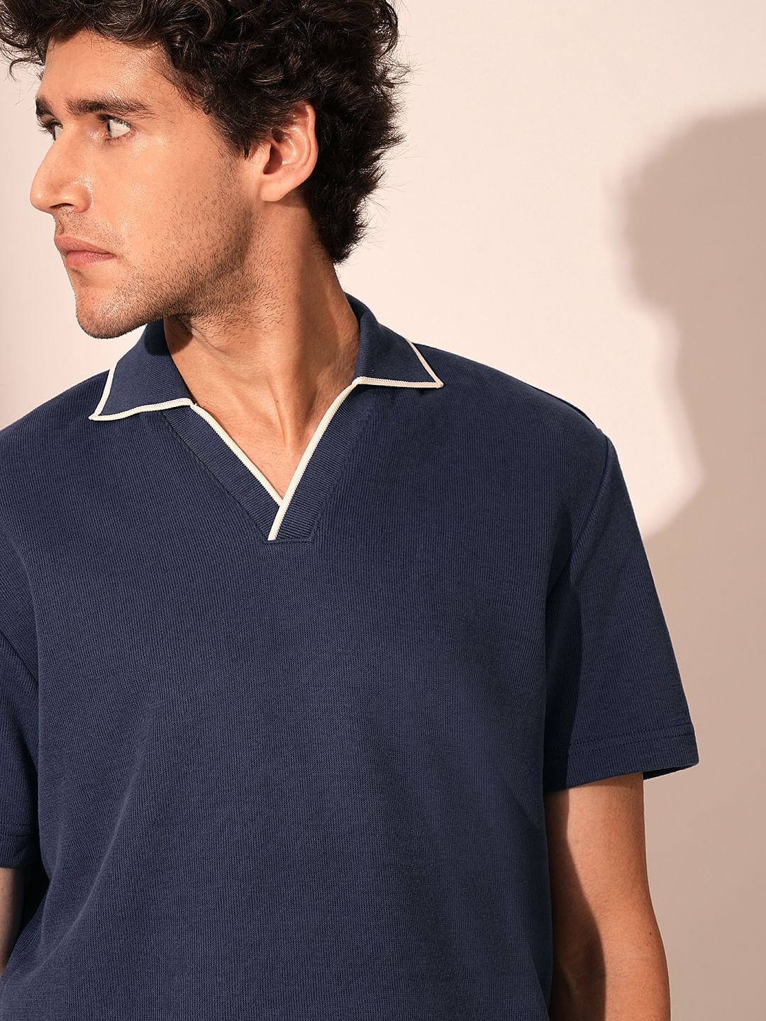 Blue Split Neck Organic Cotton Polo