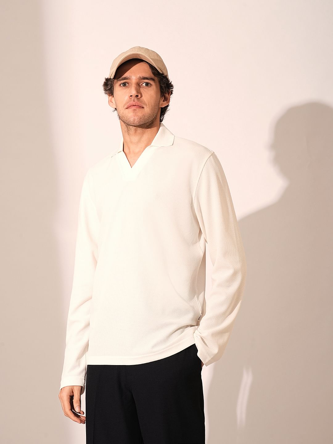 Beige Split Neck Polo