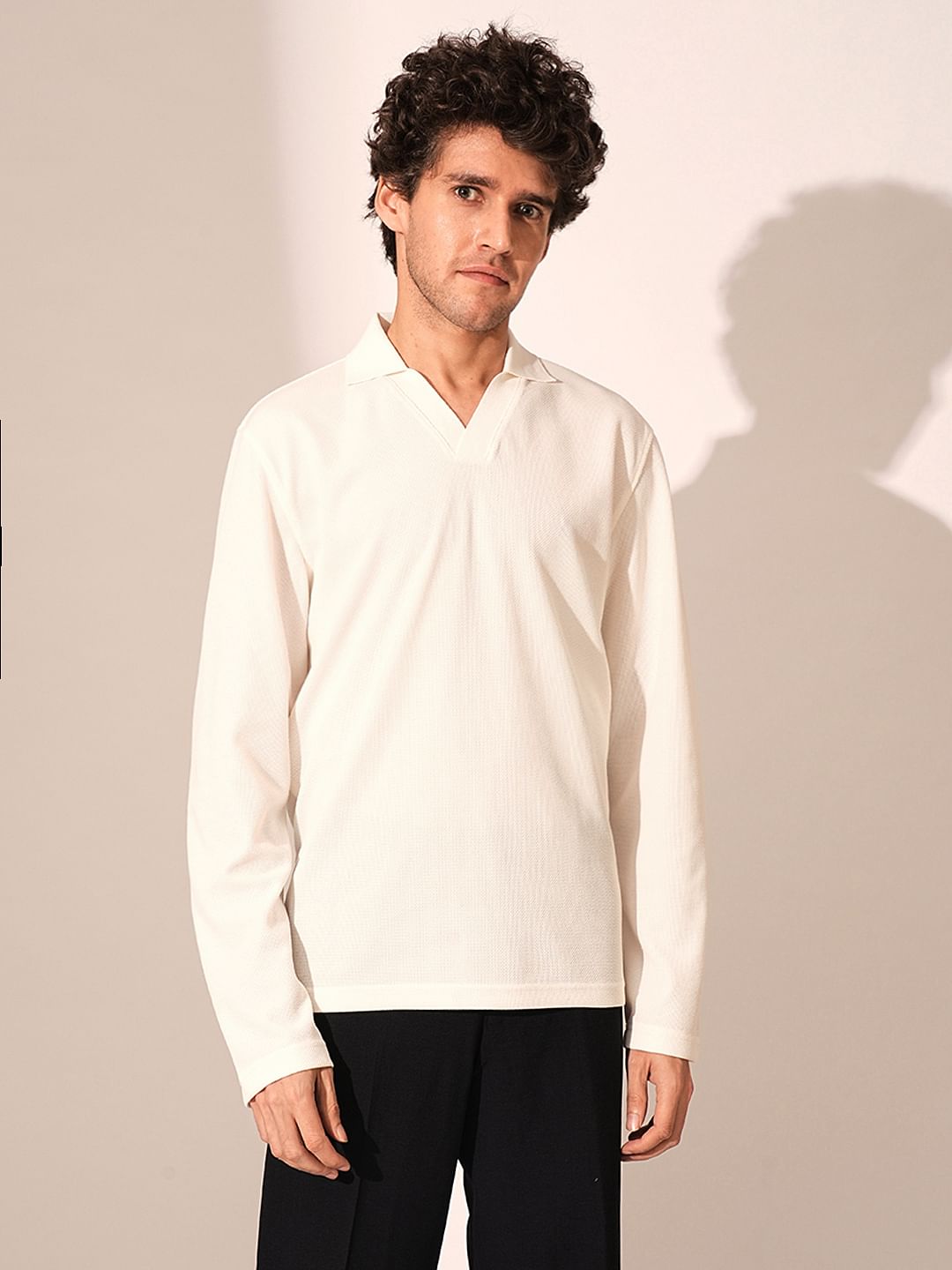 Beige Split Neck Polo