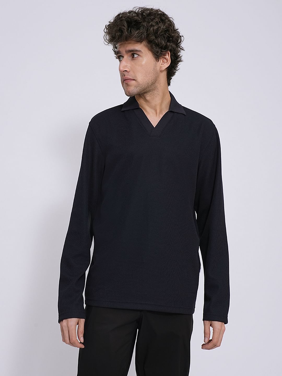 Dark Blue Split Neck Polo