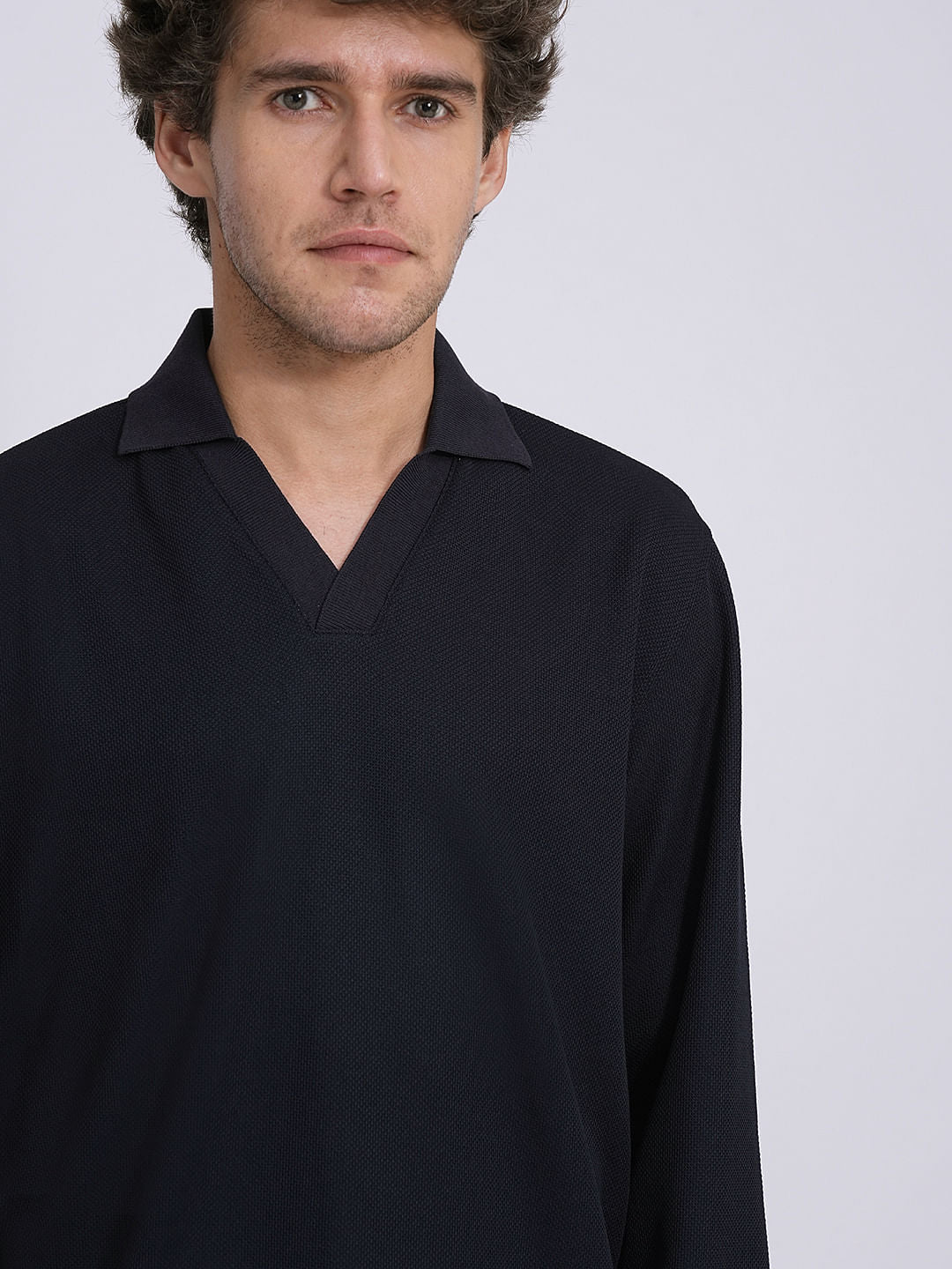 Dark Blue Split Neck Polo