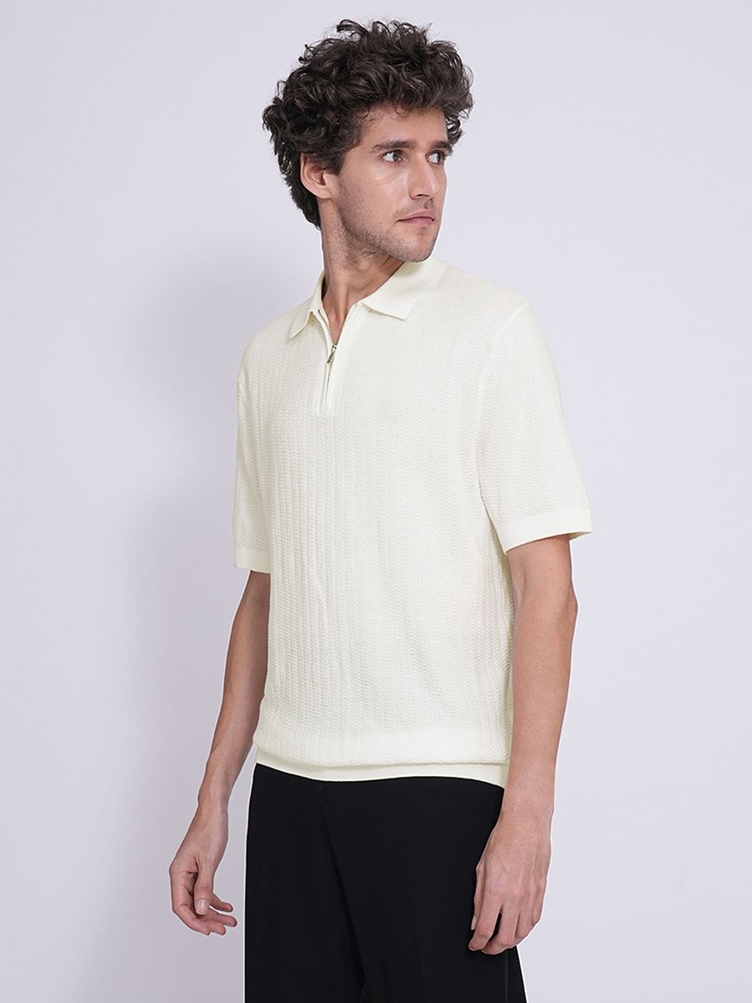 Beige Organic Cotton Zip Polo