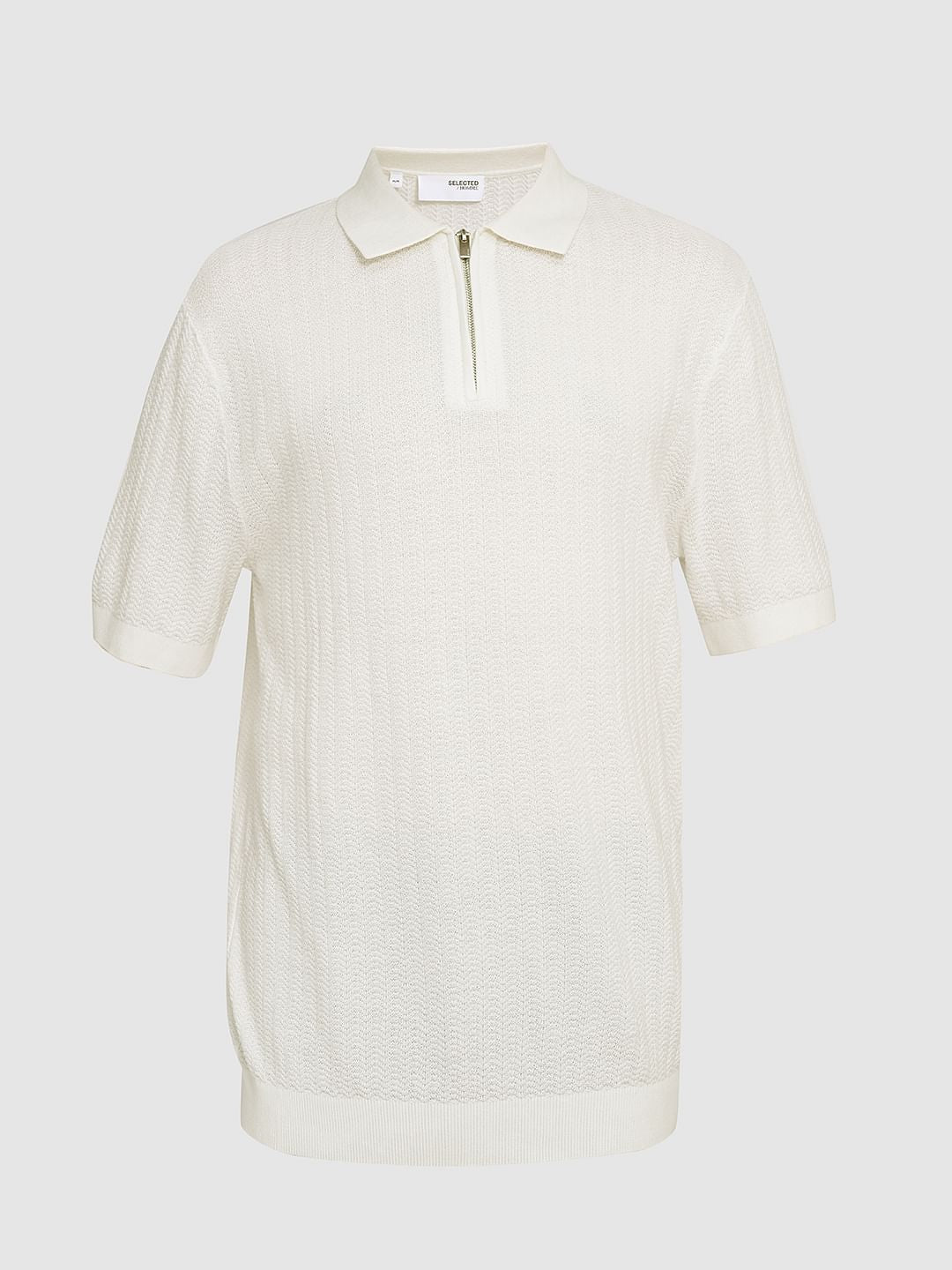 Beige Organic Cotton Zip Polo