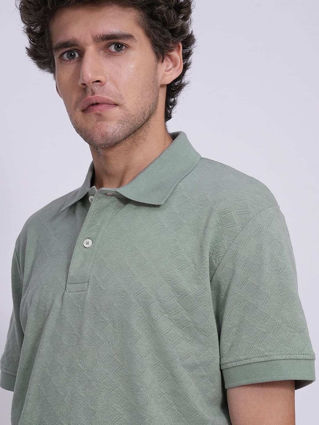 Green Jacquard Organic Cotton Polo