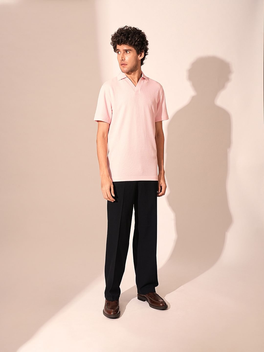 Pink Split Neck Regular Fit Polo