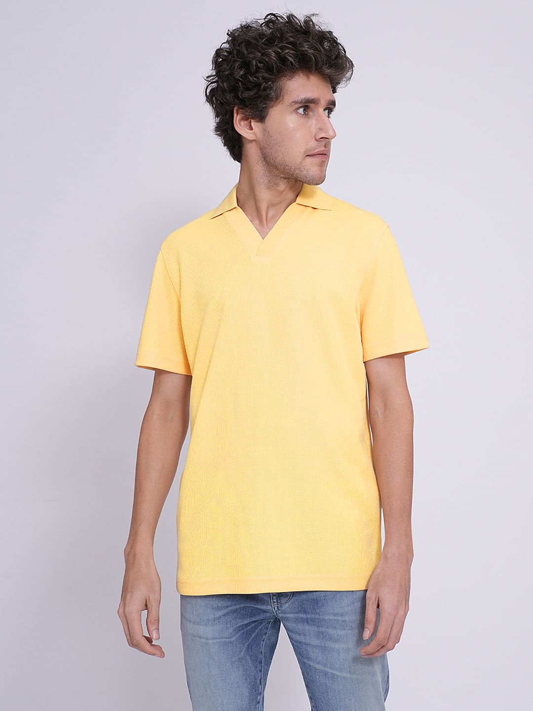 Yellow Split Neck Regular Fit Polo