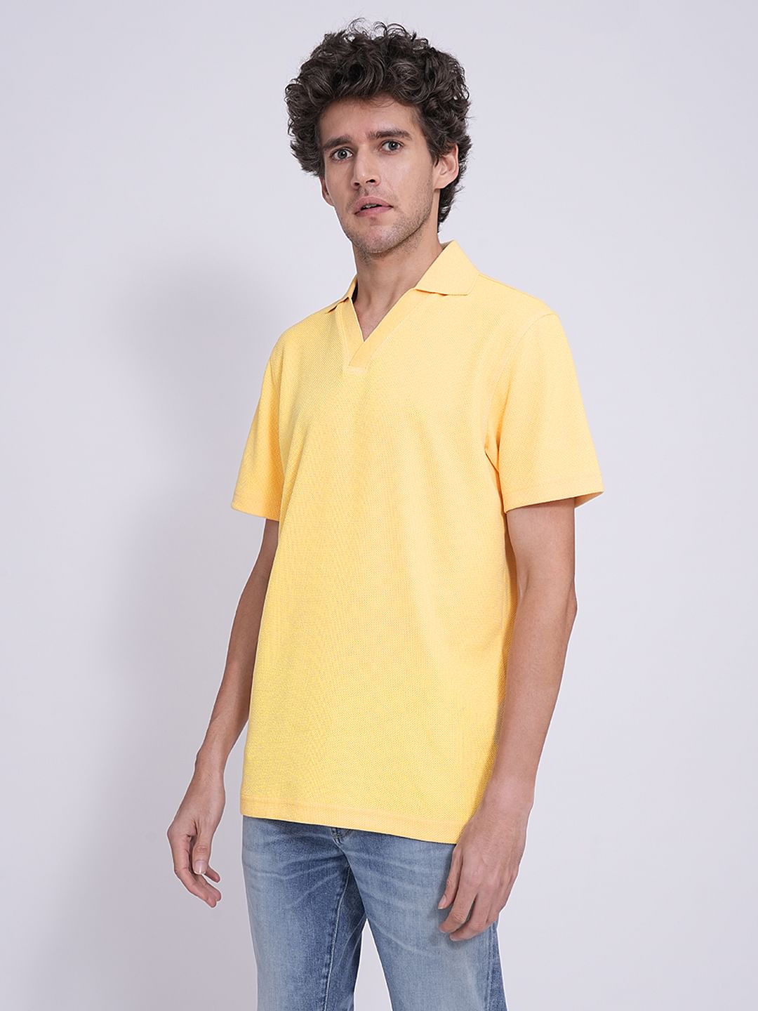 Yellow Split Neck Regular Fit Polo