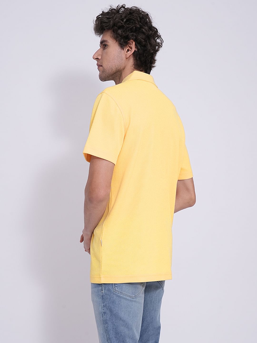 Yellow Split Neck Regular Fit Polo