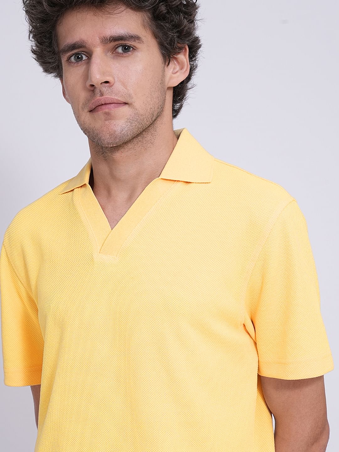 Yellow Split Neck Regular Fit Polo