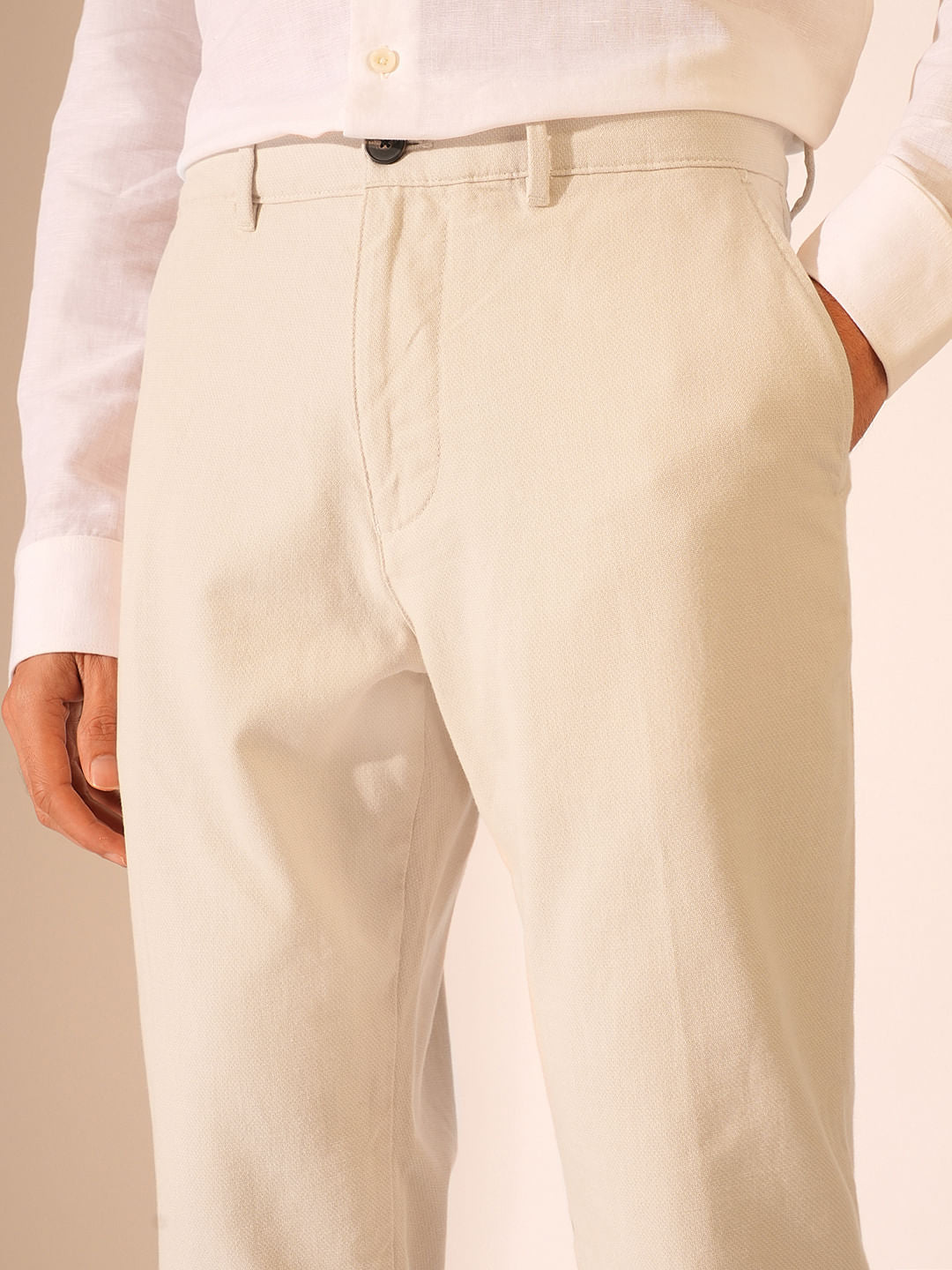 Beige Organic Cotton Structured Pants