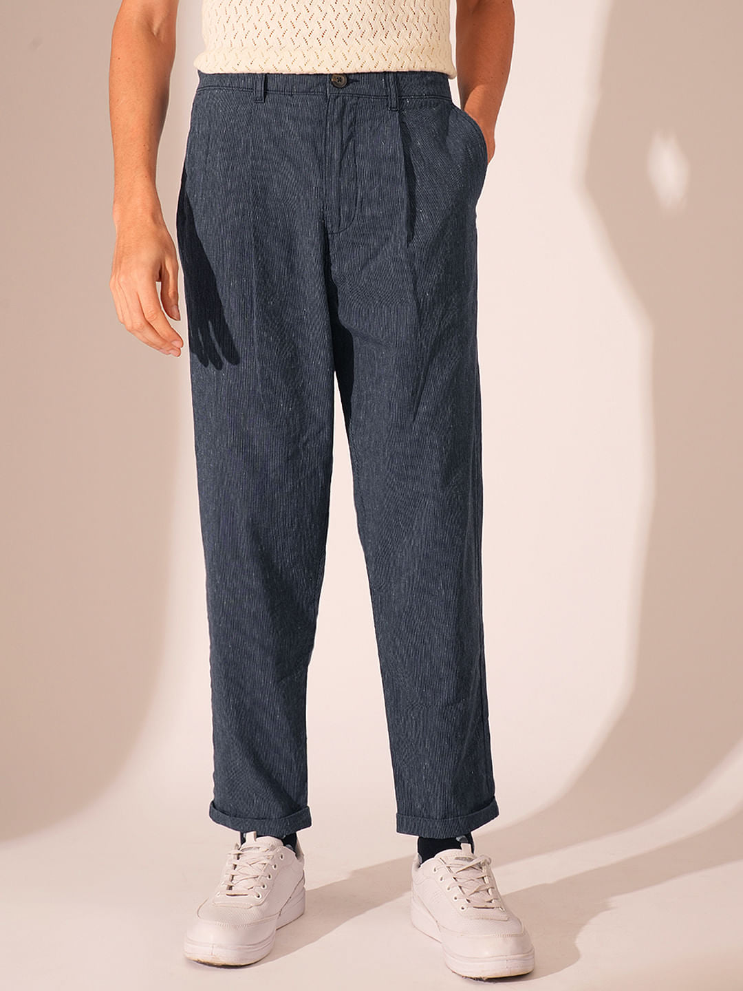 Dark Blue Relaxed Fit Cropped Pants